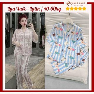 Đồ ngủ nữ 40-60kg, pijama dài cộc tay dơi rộng cổ v chữ y lụa latin mịn mát 60CD33, đồ bộ nữ đồ mặc nhà dễ thương cute