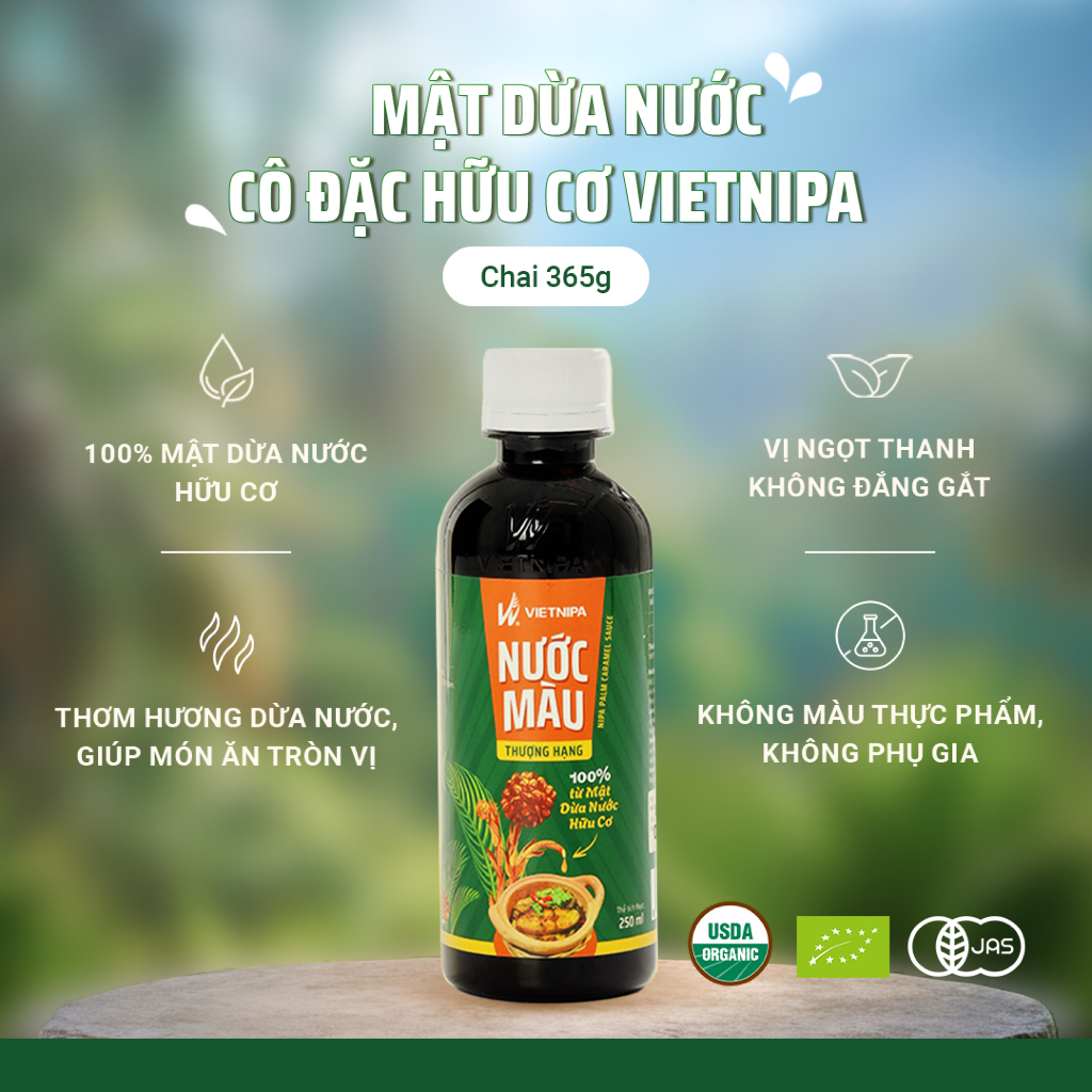Nước màu từ mật hoa dừa hữu cơ VIETNIPA – Gia vị nấu ăn healthy, ướp thịt cá tự nhiên