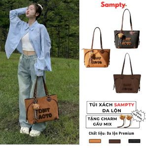 Túi Tote Sampty Teddy Da Lộn – Túi Đeo Vai Nữ Dáng To, Da Vintage, Đi Học, Đi Làm