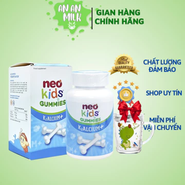 Gummies Canxi Neo Kids hộp 60 viên nhai - Kẹo canxi cho bé vị sữa chua bổ sung Canxi, D3, Vitamin K2 MK7 cho trẻ - AN