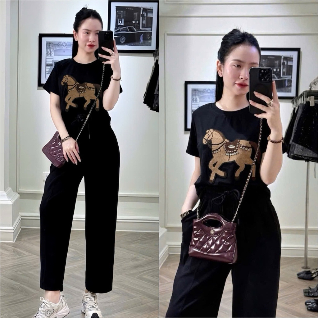HT03. Bộ umi lạnh gắn con ngựa đá. Áo form suông quần dáng baggy đủ size 40-70kg