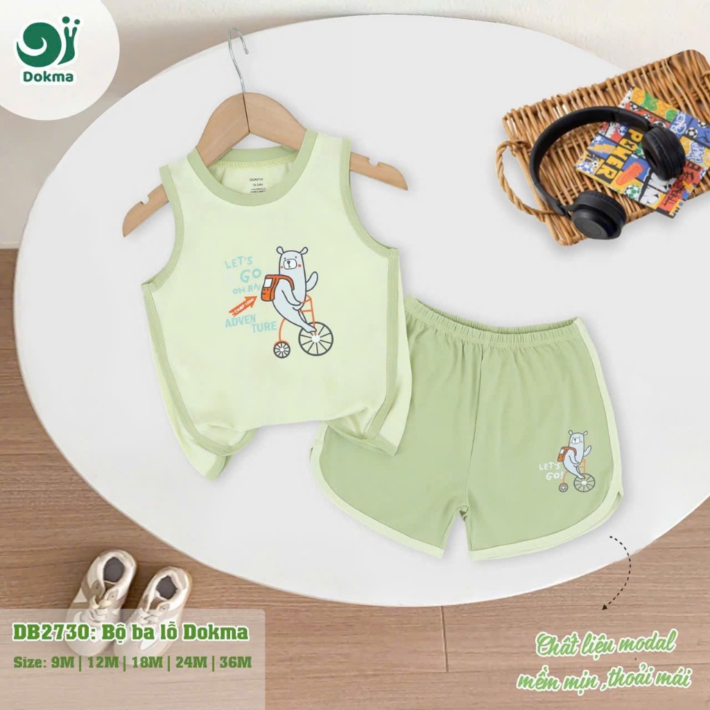 (8-13kg, 6-36M) Bộ Ba Lỗ, Sát Nách Bé Trai Thoáng Mát Dokma JB368 DB2100 DB2730 DB3054