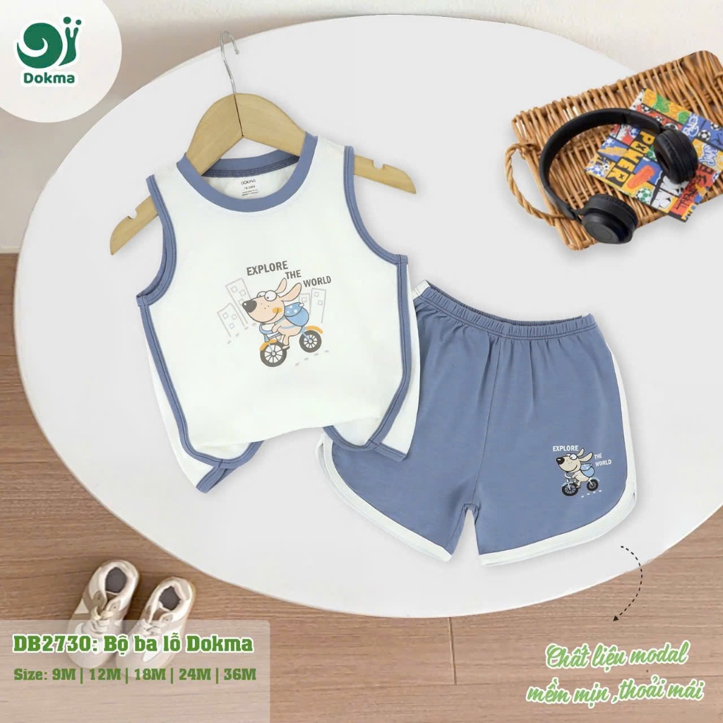 (8-13kg, 6-36M) Bộ Ba Lỗ, Sát Nách Bé Trai Thoáng Mát Dokma JB368 DB2100 DB2730 DB3054