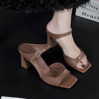 Dép sandal cao gót mũi vuông gót vuông 5P và 7P Sang trọng Kiêu sa Quyến rũ Giày Bánh Bèo mã Depsandalstrapback