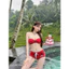 Set bikini kèm babytee quần sooc đỏ