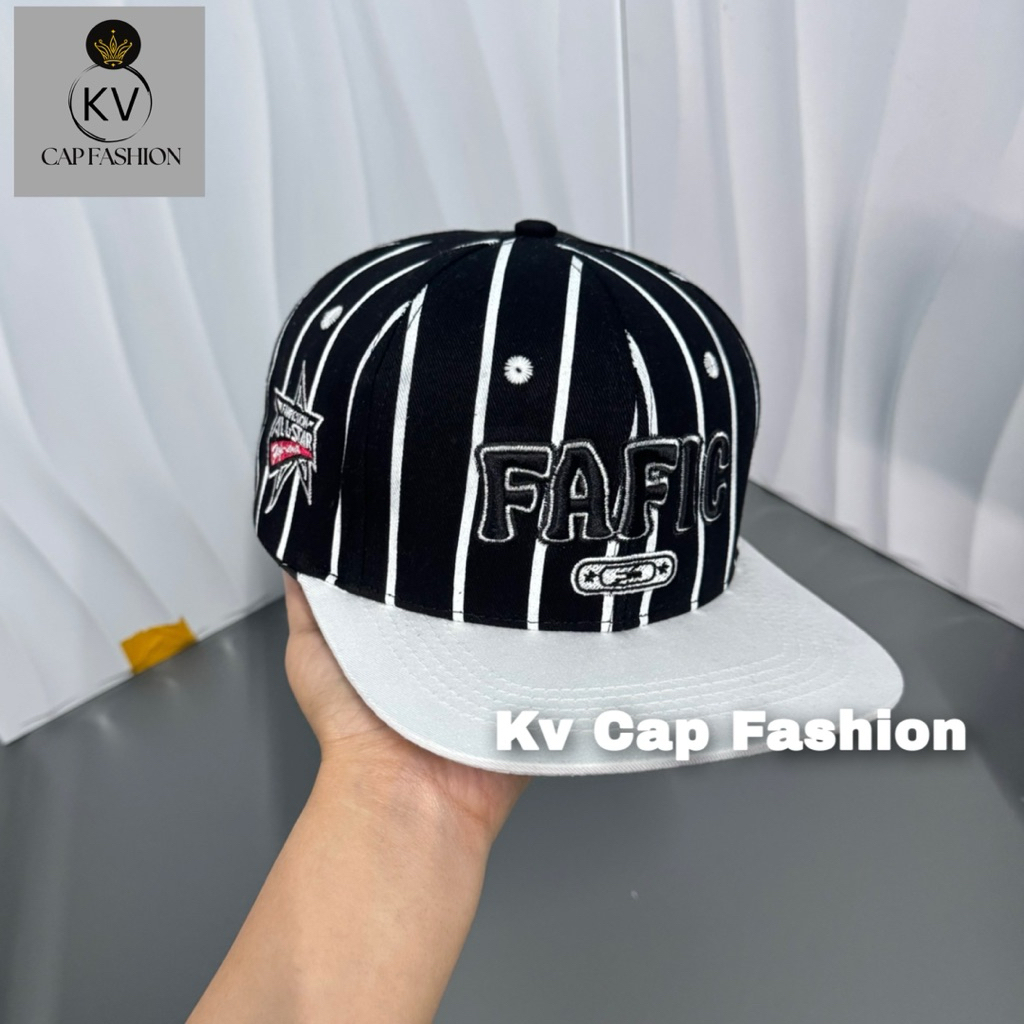 Mũ hiphop fafic cao cấp - Nón lưỡi trai phối sọc in kèm khoá nhựa bấm siêu ngầu