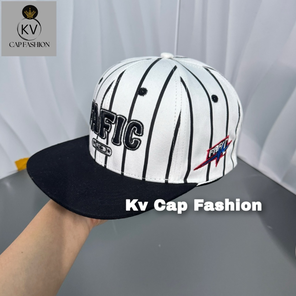 Mũ hiphop fafic cao cấp - Nón lưỡi trai phối sọc in kèm khoá nhựa bấm siêu ngầu