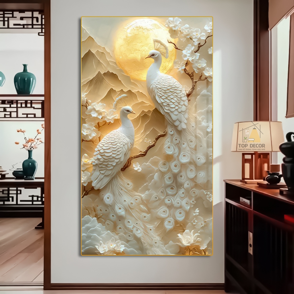 Tranh Treo Decor "Đôi Chim Công" Tranh Decor - Tranh Treo Phòng khách, Tranh Treo phòng ngủ, Tranh tráng gương cao cấp
