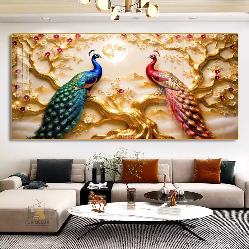 Tranh Treo Decor "Đôi Chim Công" Tranh Decor - Tranh Treo Phòng khách, Tranh Treo phòng ngủ, Tranh tráng gương cao cấp