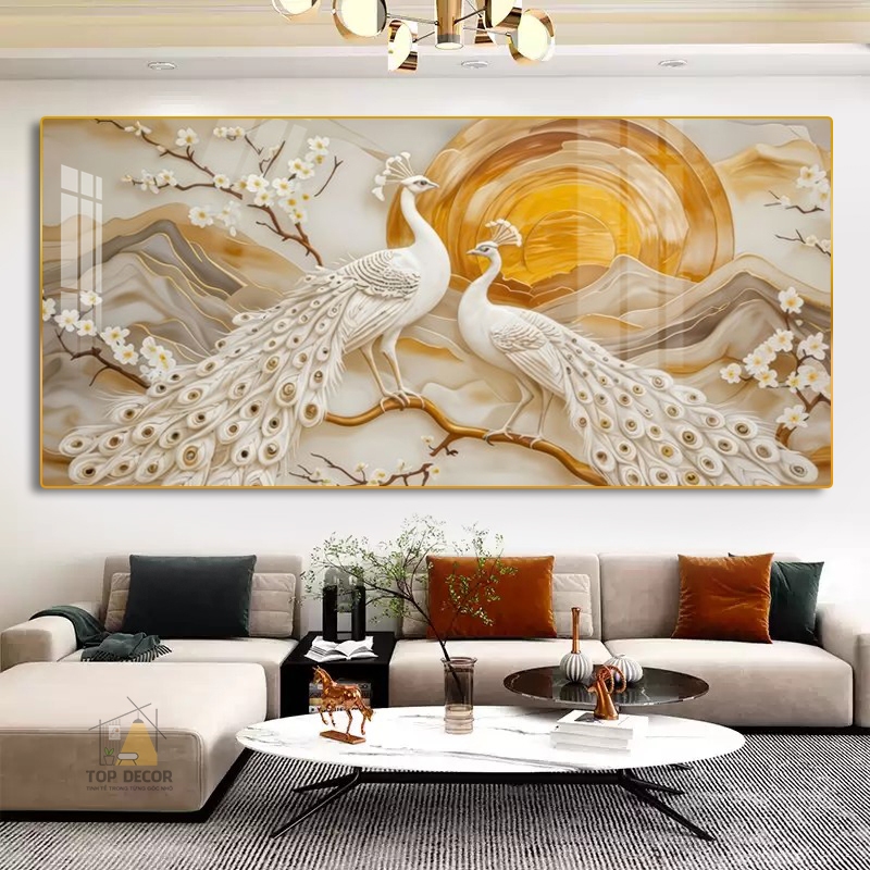 Tranh Treo Decor "Đôi Chim Công" Tranh Decor - Tranh Treo Phòng khách, Tranh Treo phòng ngủ, Tranh tráng gương cao cấp