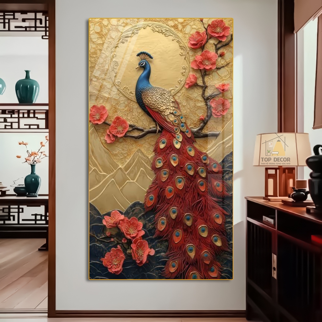 Tranh Treo Decor "Đôi Chim Công" Tranh Decor - Tranh Treo Phòng khách, Tranh Treo phòng ngủ, Tranh tráng gương cao cấp