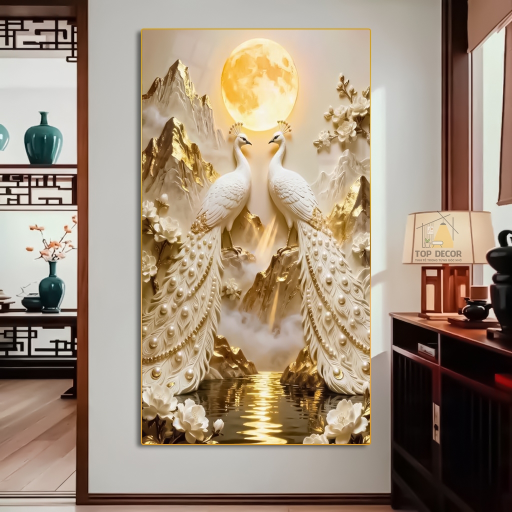 Tranh Treo Decor "Đôi Chim Công" Tranh Decor - Tranh Treo Phòng khách, Tranh Treo phòng ngủ, Tranh tráng gương cao cấp