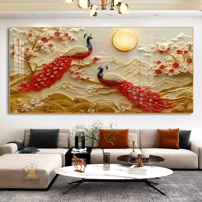 Tranh Treo Decor "Đôi Chim Công" Tranh Decor - Tranh Treo Phòng khách, Tranh Treo phòng ngủ, Tranh tráng gương cao cấp