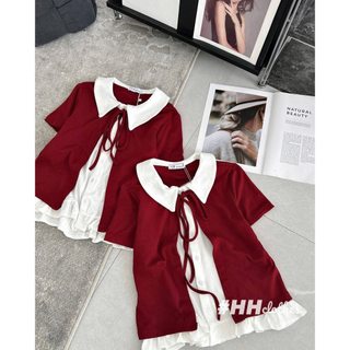 Áo thun pha cổ bẻ buộc cộc