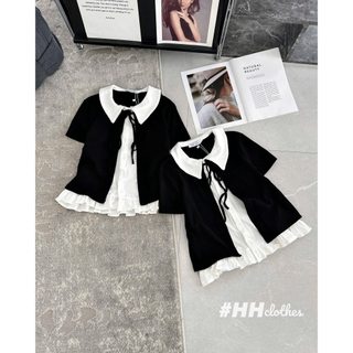 Áo thun pha cổ bẻ buộc cộc