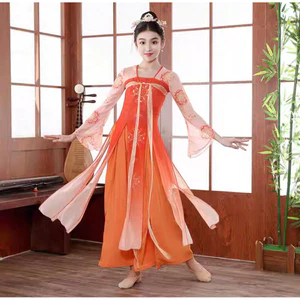 Trang phục biểu diễn múa cổ điển cho bé gái, sườn xám, váy voan dài thướt tha, trang phục tập múa dân gian