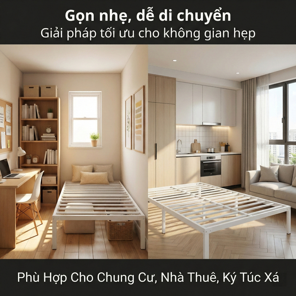 Giường ngủ 1m8x2m bằng sắt chống ồn cho phòng ngủ – Thiết kế Japandi sơn tĩnh điện cao cấp