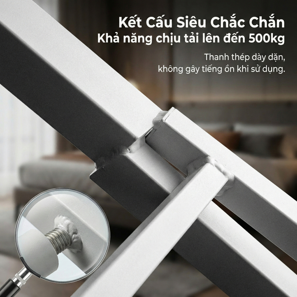 Giường ngủ 1m8x2m bằng sắt chống ồn cho phòng ngủ – Thiết kế Japandi sơn tĩnh điện cao cấp
