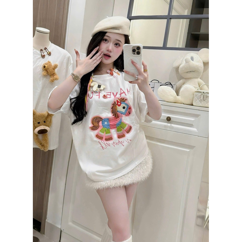Áo Phông Ngắn Tay Nam Nữ In Ngựa Have Fun Giả Thêu Siêu Đẹp 100% Chất Cotton Mềm Mịn Siêu Co Dãn