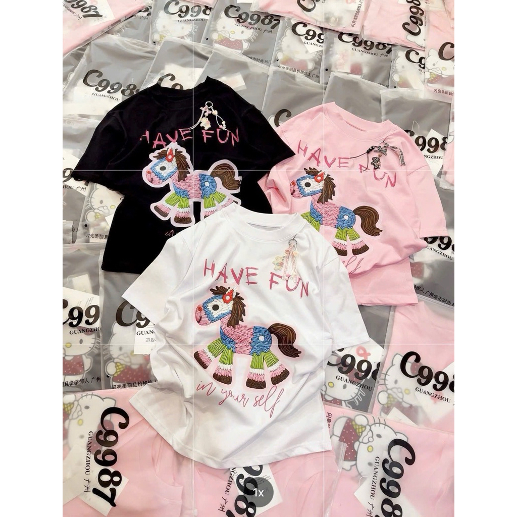 Áo Phông Ngắn Tay Nam Nữ In Ngựa Have Fun Giả Thêu Siêu Đẹp 100% Chất Cotton Mềm Mịn Siêu Co Dãn