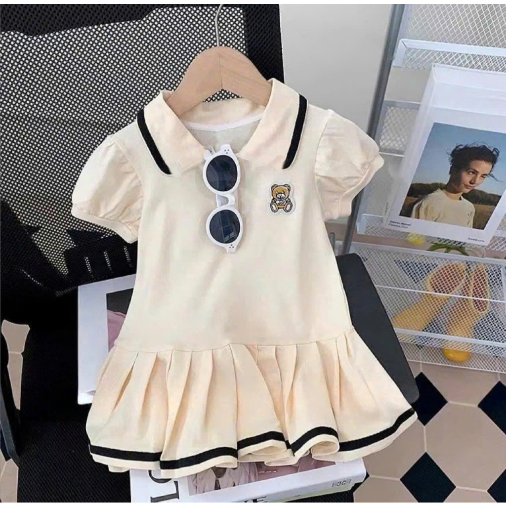 Váy bé gái cổ bẻ dễ thương, đầm bé gái cotton mềm mịn dáng xòe siêu xinh dành cho bé gái từ 9-35kg
