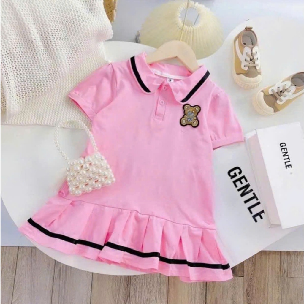 Váy bé gái cổ bẻ dễ thương, đầm bé gái cotton mềm mịn dáng xòe siêu xinh dành cho bé gái từ 9-35kg