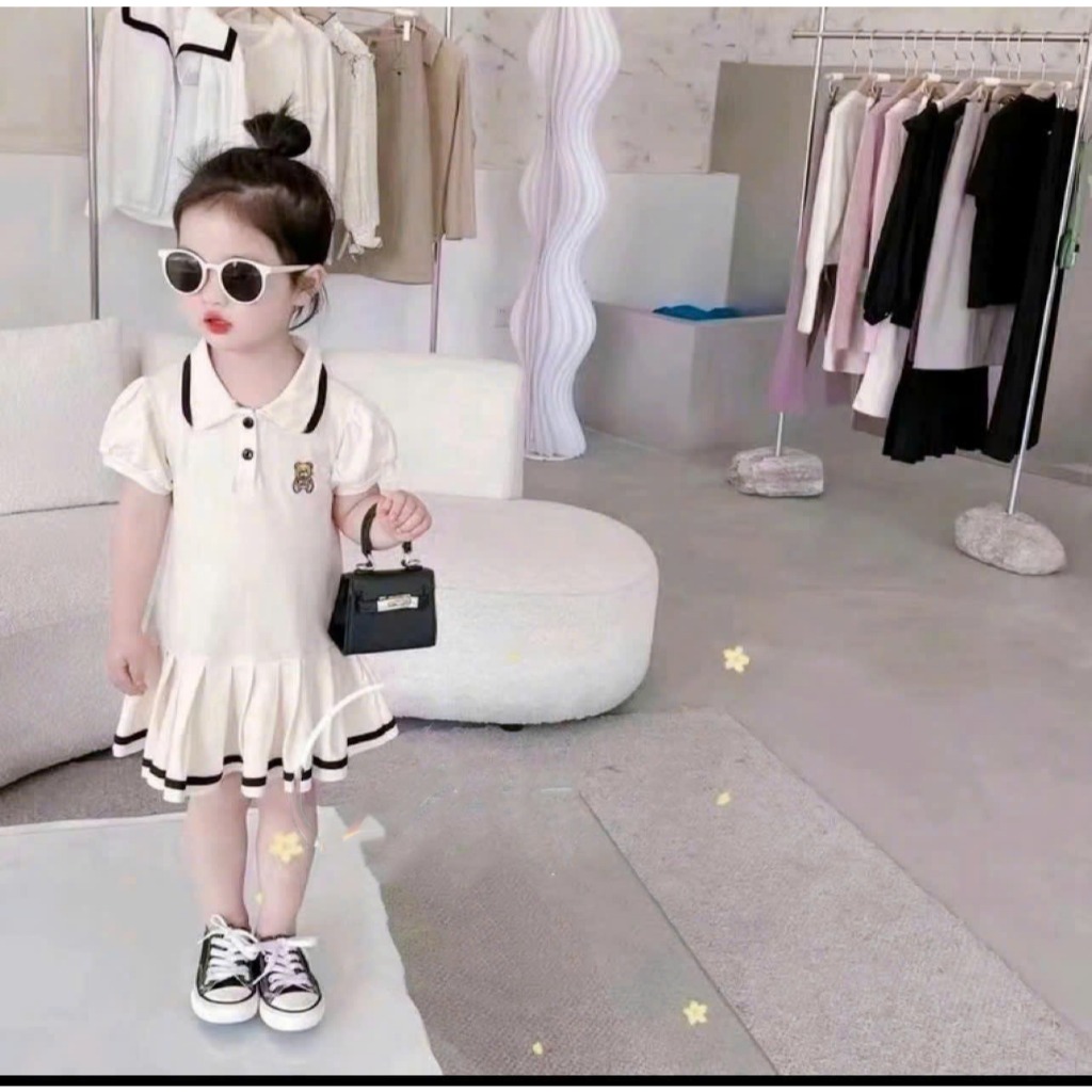 Váy bé gái cổ bẻ dễ thương, đầm bé gái cotton mềm mịn dáng xòe siêu xinh dành cho bé gái từ 9-35kg