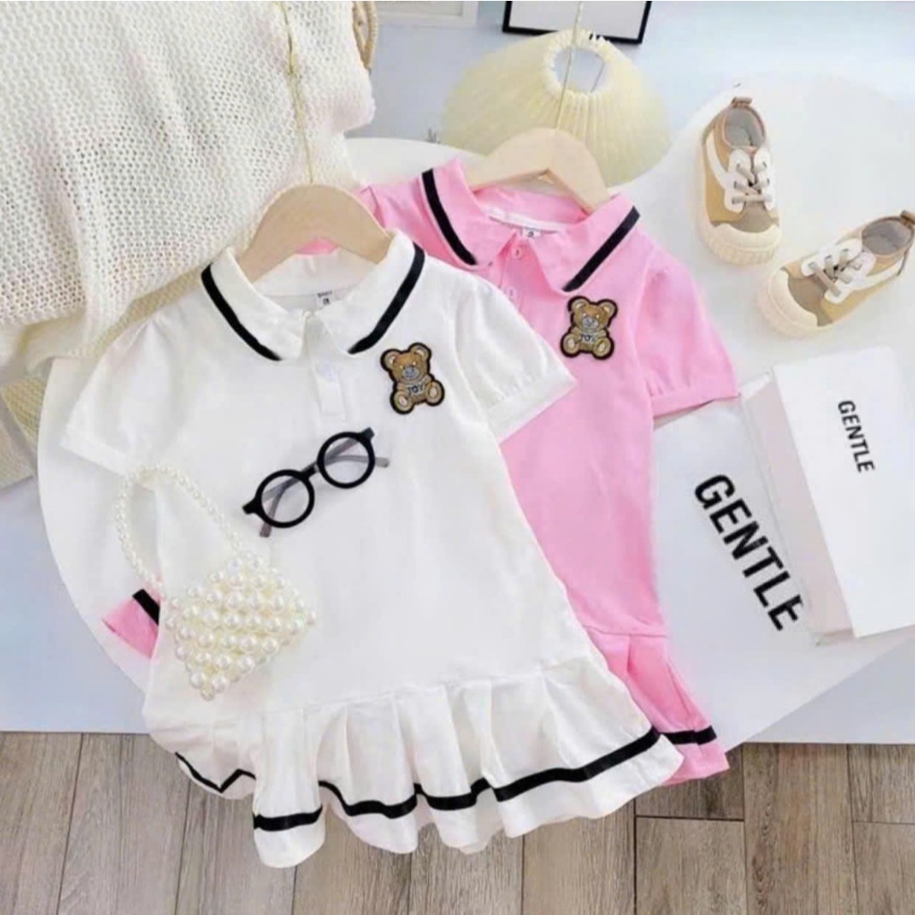 Váy bé gái cổ bẻ dễ thương, đầm bé gái cotton mềm mịn dáng xòe siêu xinh dành cho bé gái từ 9-35kg