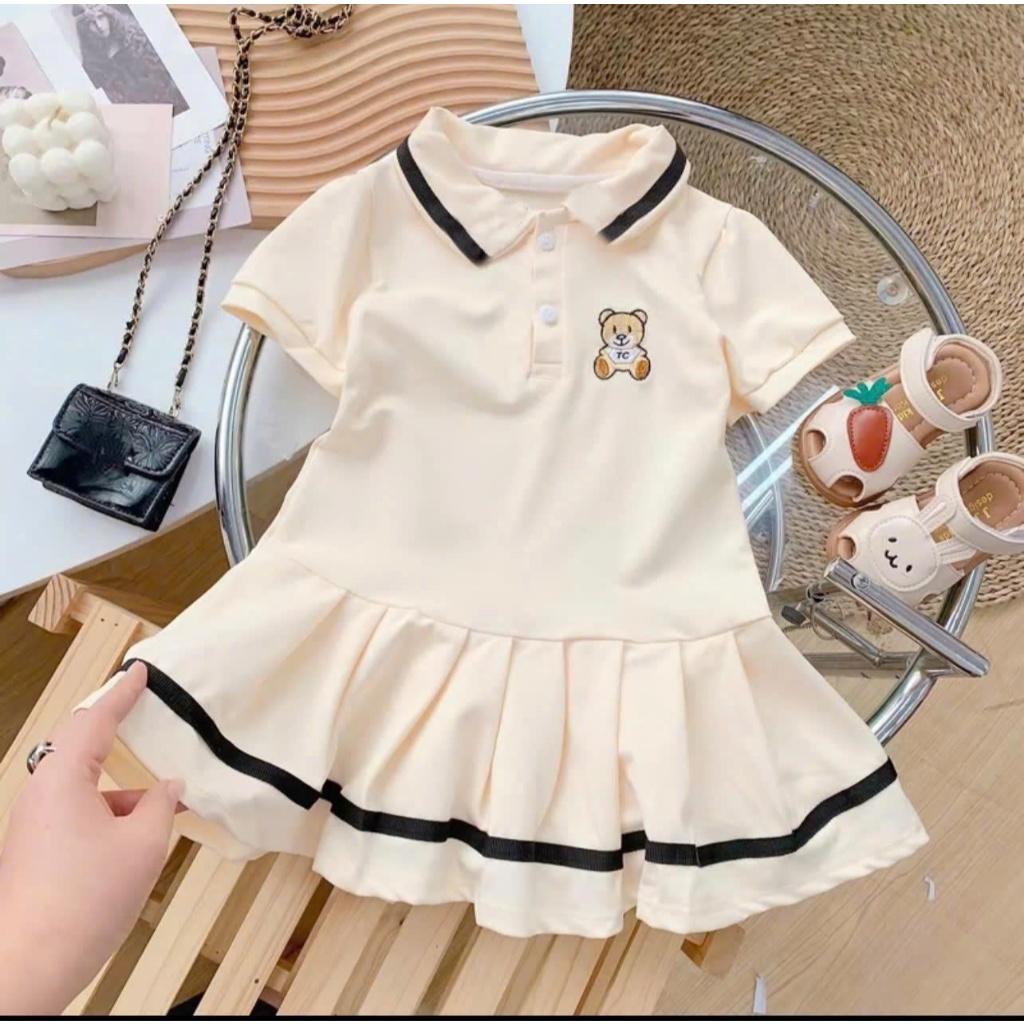 Váy bé gái cổ bẻ dễ thương, đầm bé gái cotton mềm mịn dáng xòe siêu xinh dành cho bé gái từ 9-35kg