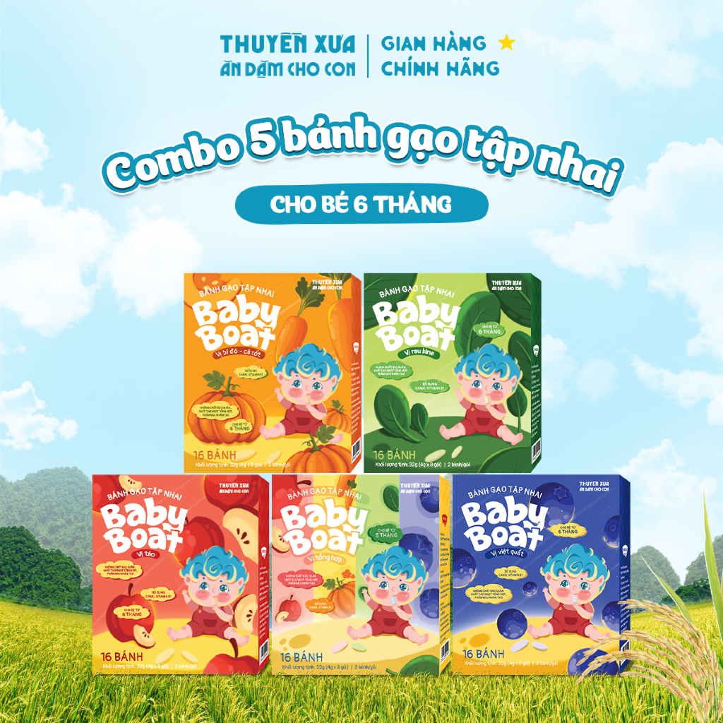 Bánh gạo Thuyền Xưa Baby Boat, Bánh gạo hữu cơ siêu ngon, tan nhanh dành cho bé tập ăn dặm