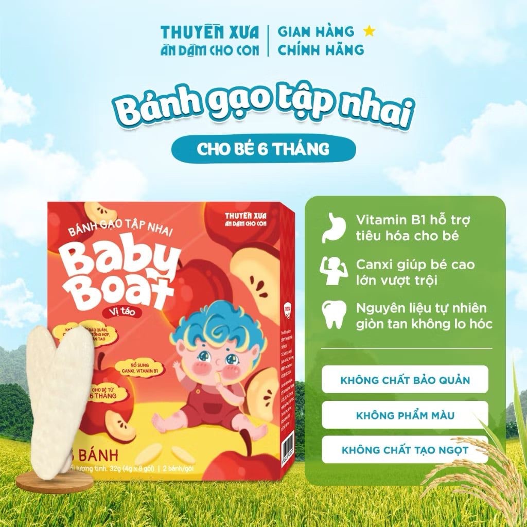 Bánh gạo Thuyền Xưa Baby Boat, Bánh gạo hữu cơ siêu ngon, tan nhanh dành cho bé tập ăn dặm