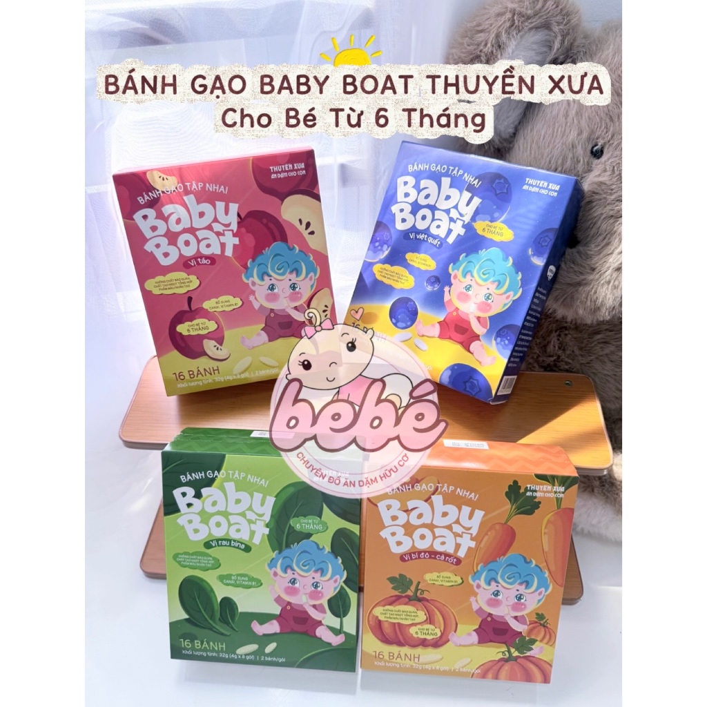 Bánh gạo Thuyền Xưa Baby Boat, Bánh gạo hữu cơ siêu ngon, tan nhanh dành cho bé tập ăn dặm