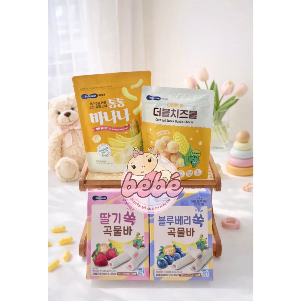 (Date mới) Bánh ăn dặm snack Bebecook bỏng, ngô chuối, cuộn, bi phô mai,thanh cho bé ăn dặm Hàn Quốc