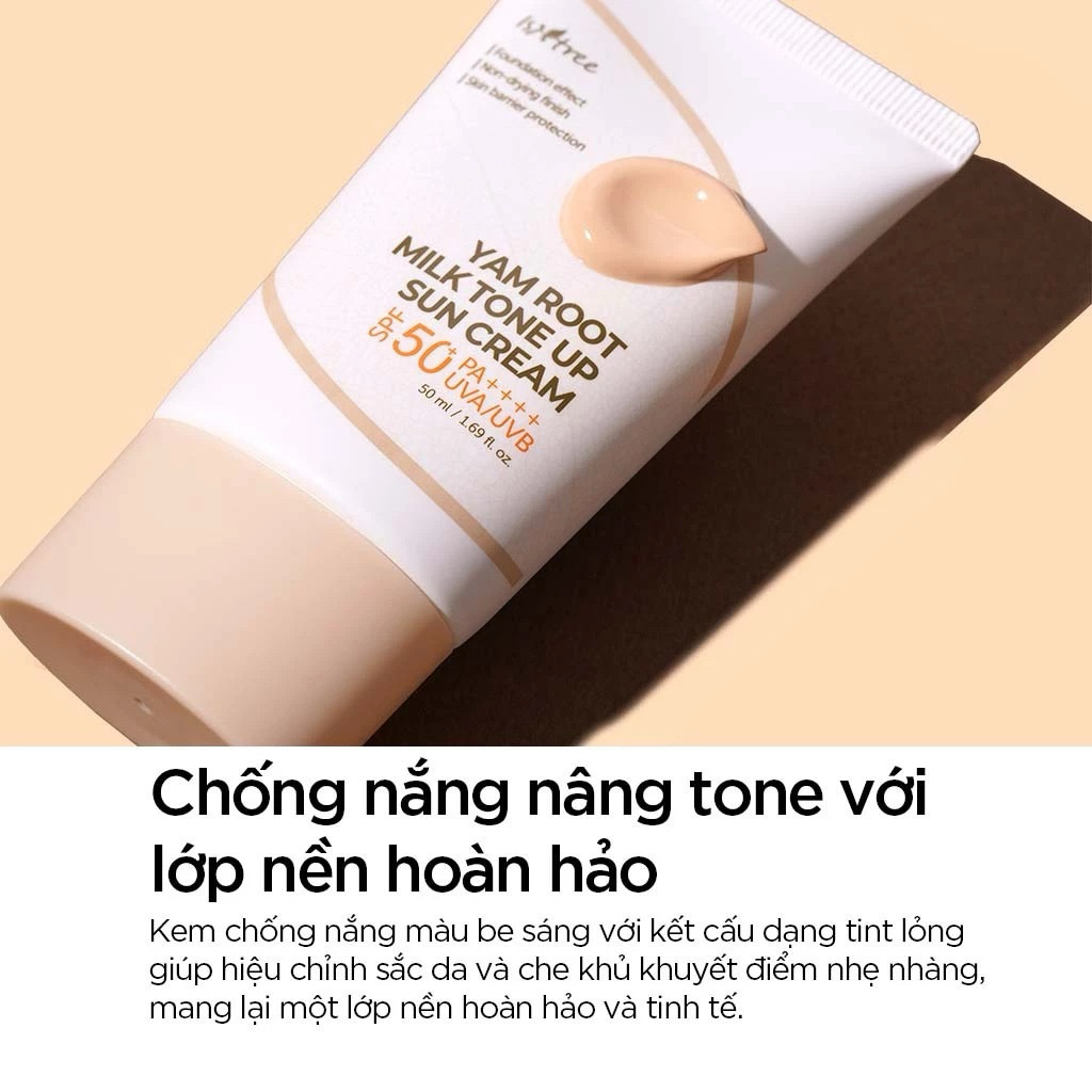 ( FULL VAT) Kem chống nắng  nâng Tone & bảo vệ da toàn diện Isntree Yam Root Milk Tone Up Sun Cream 50ml(date 3/2028)