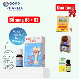 Vitamin D3K2 Rainbovit Baby, xuất xứ Ba Lan, chắc khỏe xương, cao lớn, hấp thụ canxi tốt, răng chắc khỏe