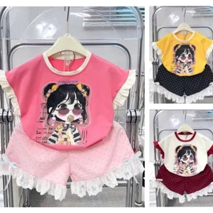 Set đồ bé gái dễ thương áo in hình phối quần ren xinh xắn size từ 13-38kg chất vải cotton su thoáng mát cho bé