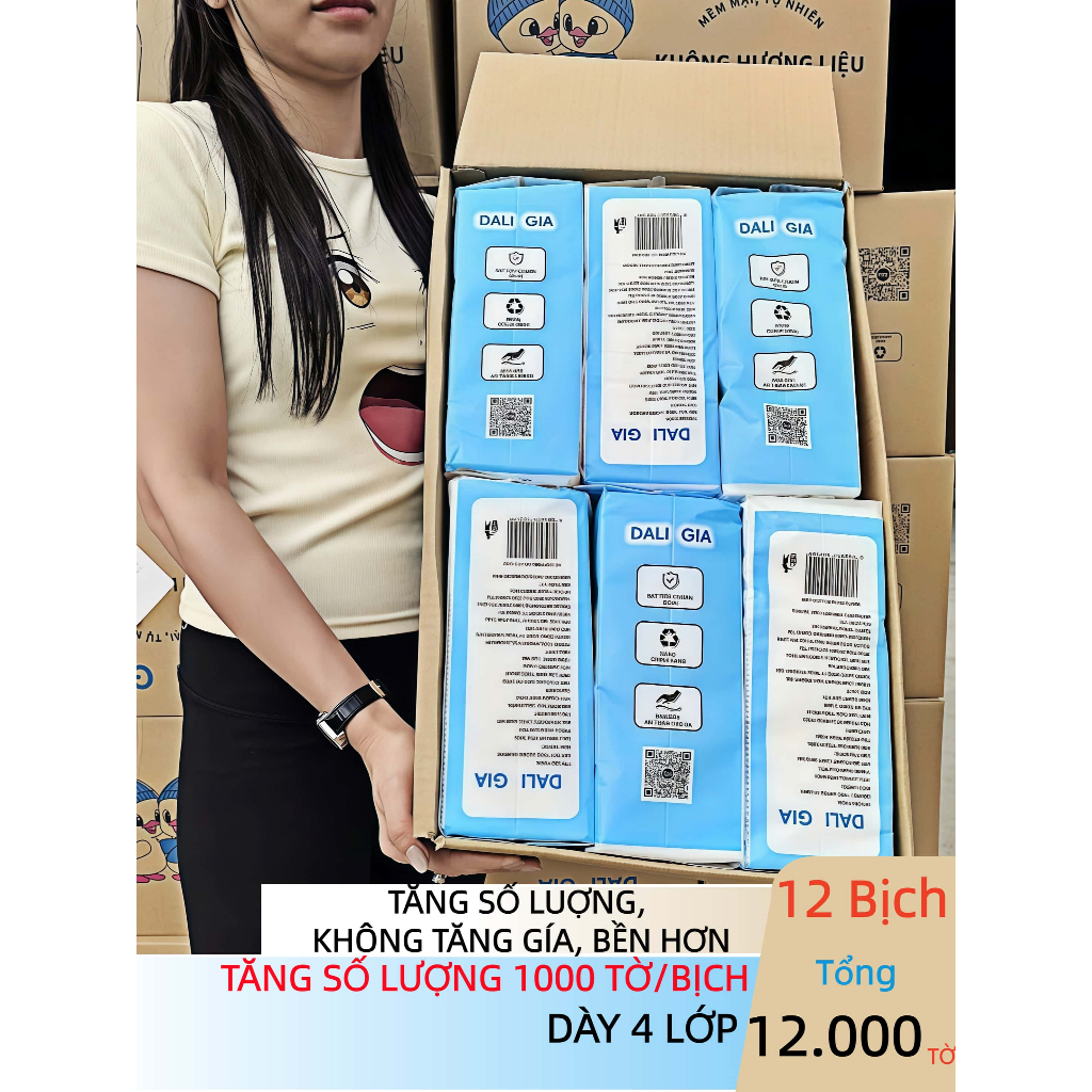 Thùng 10 Bịch Giấy Treo Đa Năng Vịt con/Chó con, Khăn Rút Treo Trường 4 Lớp mỗi bịch 1000 Tờ Tặng Kèm Móc Treo top 1 gia