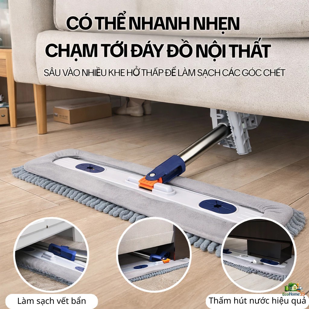 Cây Lau Nhà Tự Vắt 45cm xoay 360 - Cây Lau Kết Hợp Khe Chứa nước lau sàn Tiện Lợi  Bông Lau San Hô Sợi Microfiber 2026