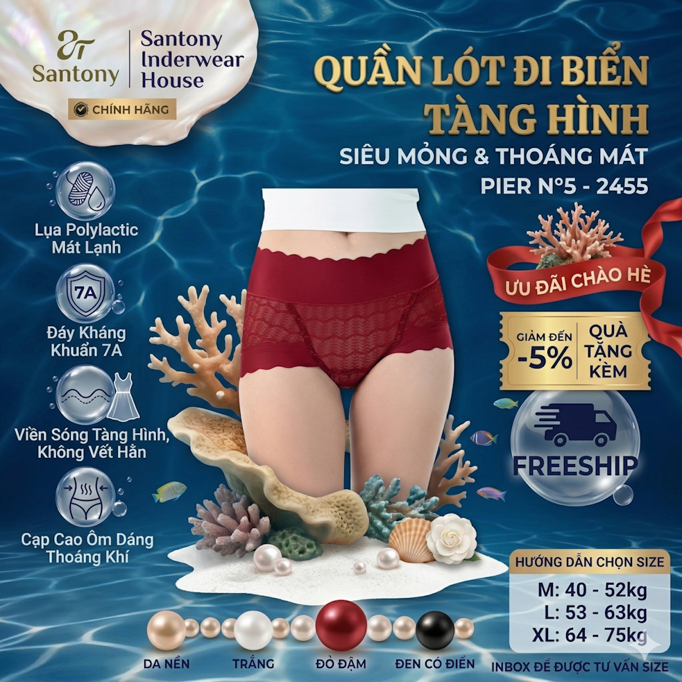 Quần Lót Đi Biển Tàng Hình Santony 2455 - Lụa Polylactic Kháng Khuẩn 7A PIER N°5