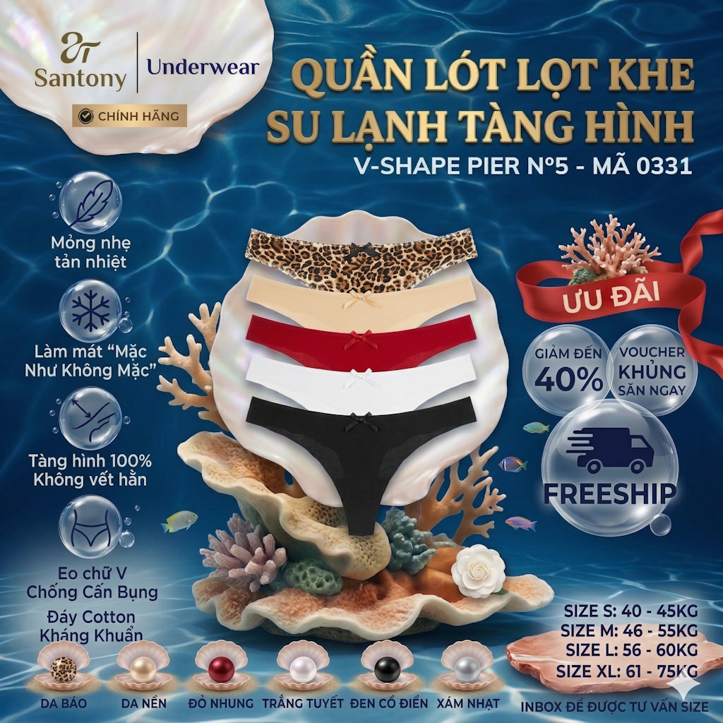 Quần Lót Lọt Khe Đi Biển Tàng Hình Santony 0331 - Su Lạnh V-Shape PIER N°5