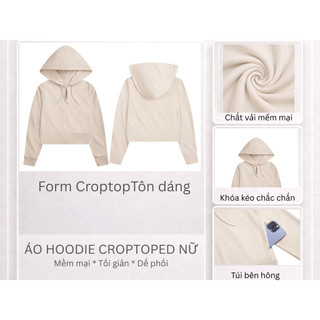 Áo khoác Cropped Hoddie Zip Cotton Umi  Mũ to dầy dặn không xù lông APC0004