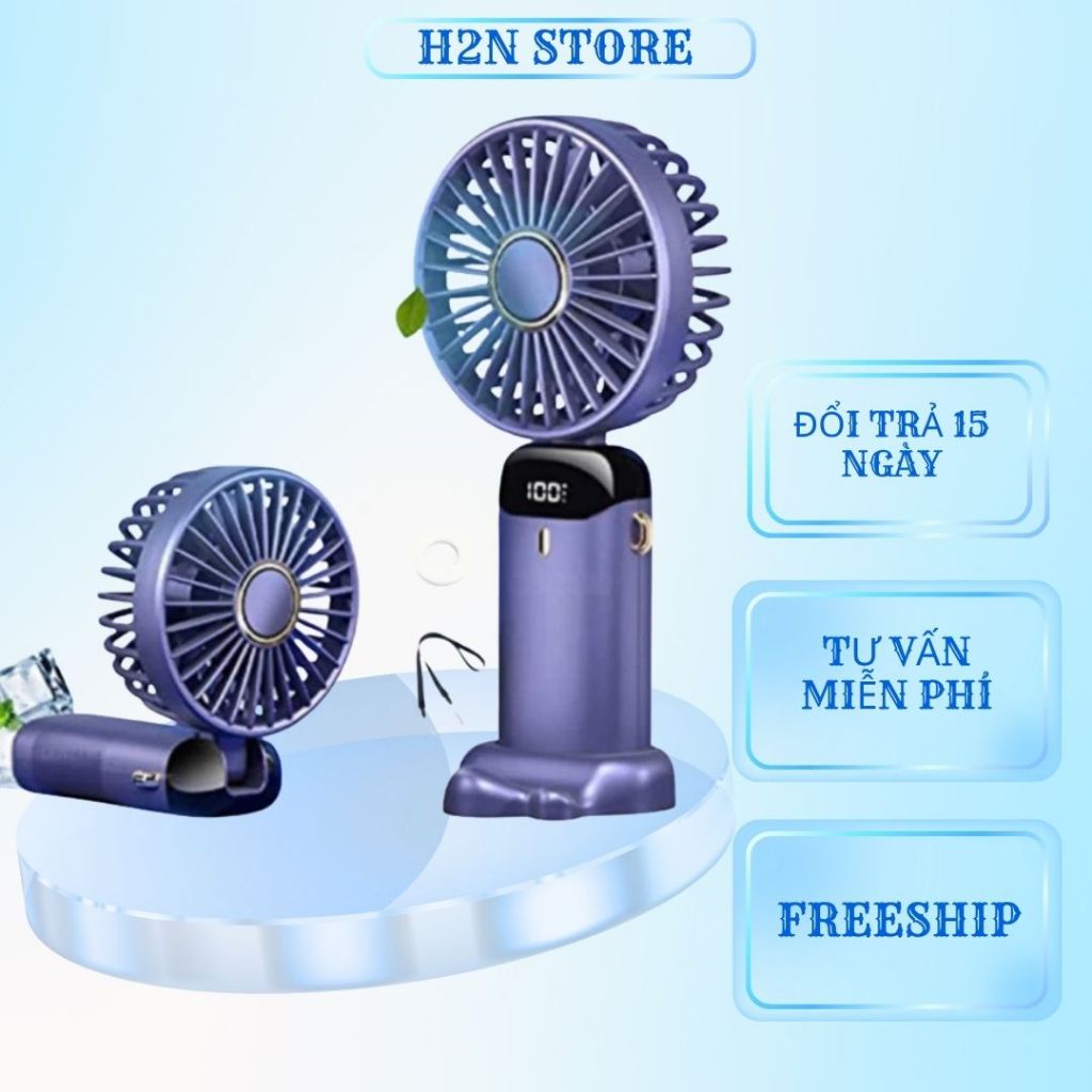 Quạt Cầm Tay Mini, Quạt Tích Điện 5 Cấp Độ Gió Gấp Gọn Dung Lượng Pin Cao Màn Hình Hiện Thị % Pin Sạc ( Giá Rẻ )