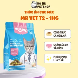 Hạt cho mèo MRVET T2 Gói 1KG công thức kết hợp cá hồi và gà giúp cải thiện da, lông, phù hợp cho mọi lứa tuổi mèo