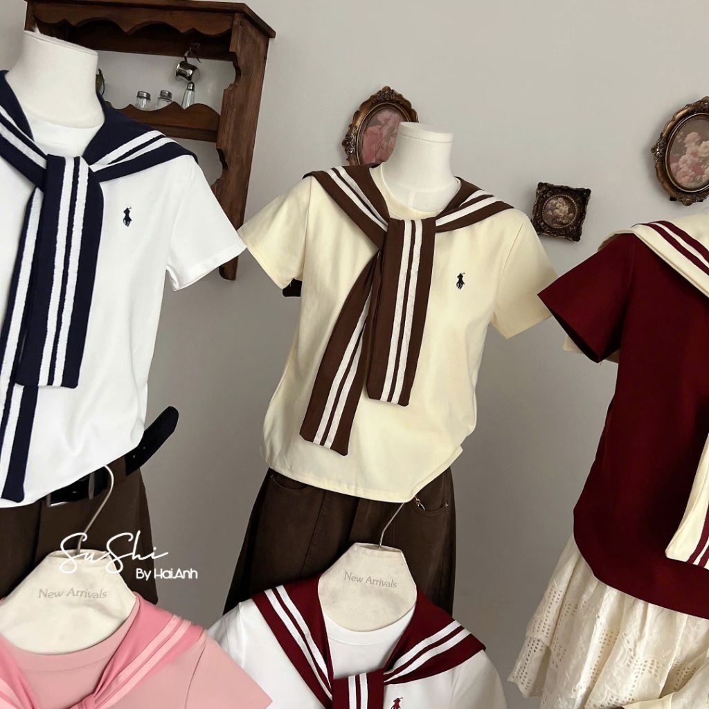 [𝑯𝒂 𝑨𝒏𝒉] Áo Cộc Phông Ngựa Quàng Khăn Kẻ QCL1
