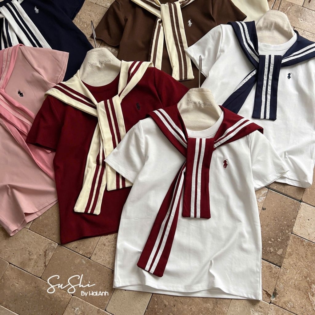 [𝑯𝒂 𝑨𝒏𝒉] Áo Cộc Phông Ngựa Quàng Khăn Kẻ QCL1