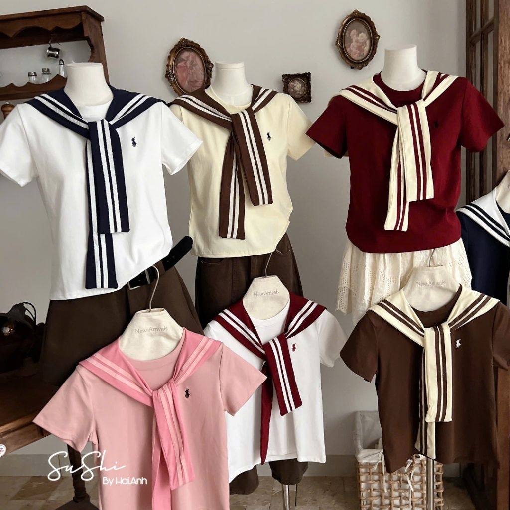 [𝑯𝒂 𝑨𝒏𝒉] Áo Cộc Phông Ngựa Quàng Khăn Kẻ QCL1