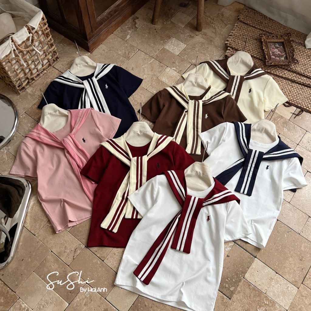 [𝑯𝒂 𝑨𝒏𝒉] Áo Cộc Phông Ngựa Quàng Khăn Kẻ QCL1