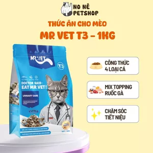Hạt cho mèo MRVET T3 gói 1KG công thức 4 loại cá biển mix topping ruốc gà cải thiện tiết niệu