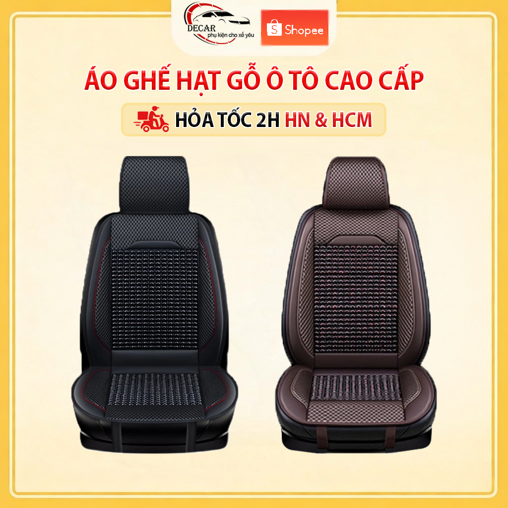 Lót ghế ô tô hạt gỗ chất liệu da cao cấp, bọc lót ghế ô tô xe hơi chống nóng, massage lưng chống đau mỏi