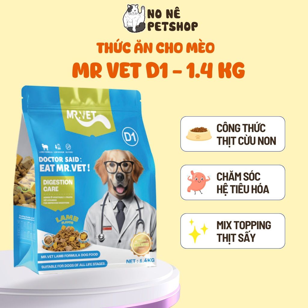 Thức ăn cho chó Mrvet D1 1.4kg Công thức thịt cừu Chăm sóc tiêu hóa với Gan gà & Lòng đỏ trứng sấy cải thiện sức khỏe